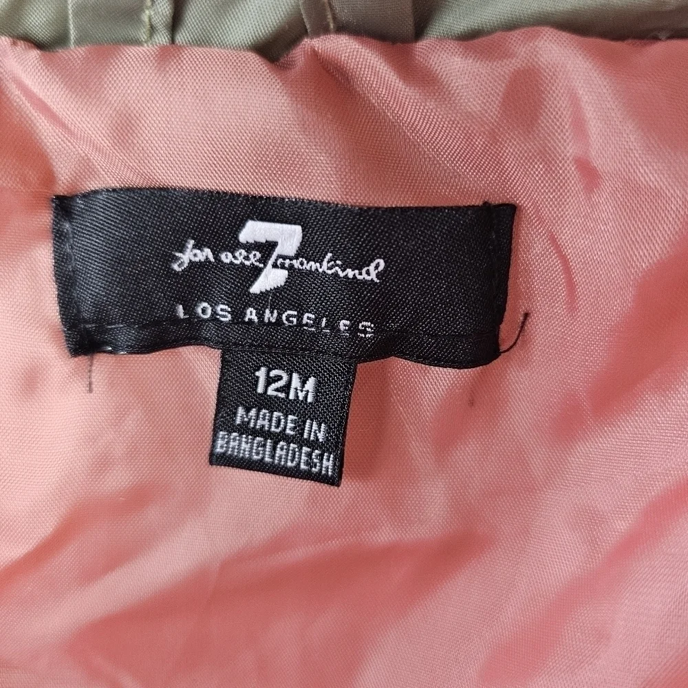 7 for All Mankind Girls’ Winter pufferJacket 12M army green pink fall hooded